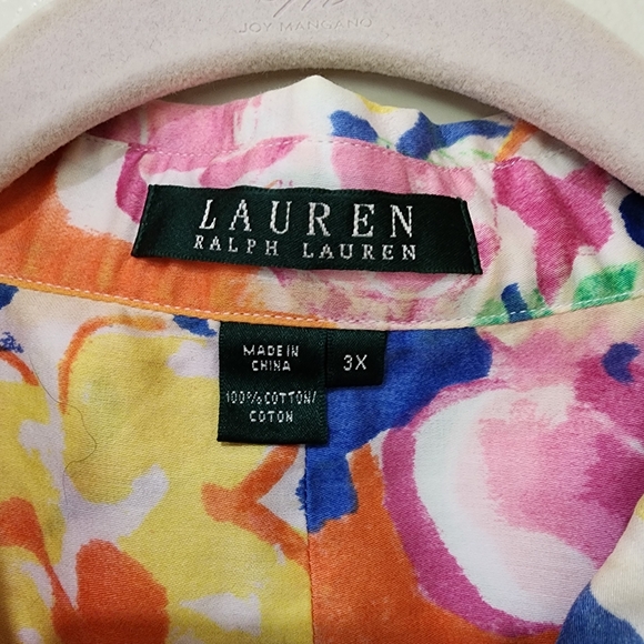 Lauren Ralph Lauren Blouse Abstract Floral Paisley Watercolor Pastel size 3X - Picture 3 of 7